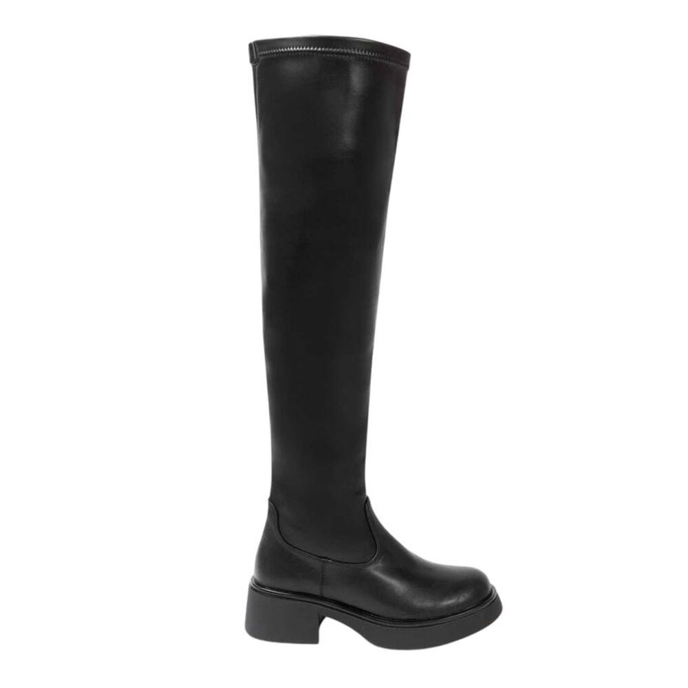 Miso Womens/Ladies Synthetic Leather Low Block Heel Thigh-High Boots / Black